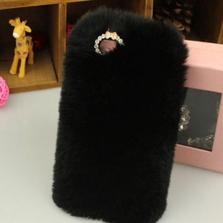 iPhone 7 Back Case Faux Fur Hair Soft Warm Black