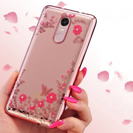 Xiaomi Redmi Note 4X Case Plating Flora Diamond Chic Flower Soft TPU Silicone RoseGold