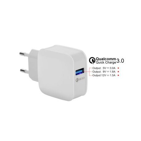 Mobile Phone QC 3.0 Charger, Qualcomm, Quick Charge/3.0, 5V-9V-12V/3.0A-1.8A-1.5A