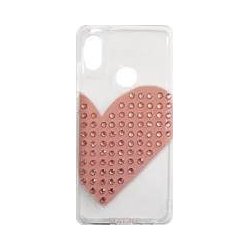 Xiaomi Redmi 5A Silicone Back Cover Case Clear With Pink Heart And Strass