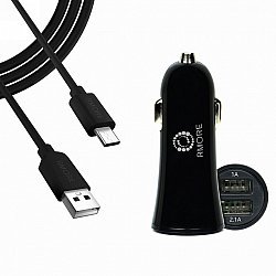 RMORE Car Charger 3.1A 2Usb+Type C Cable Black