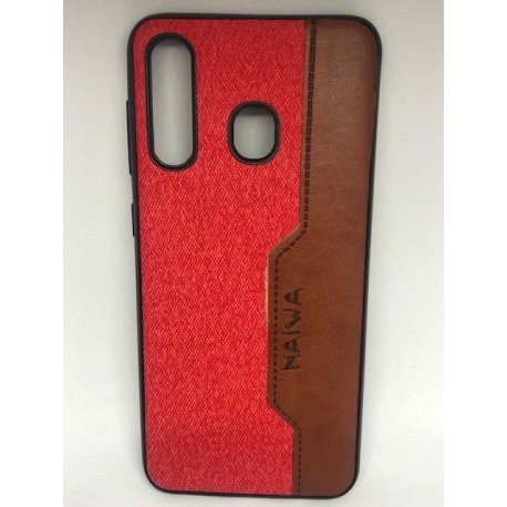 Samsung Galaxy A30 Retro Jean Denim PU Leather Case Red-Brown