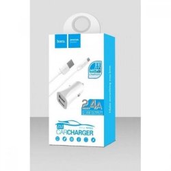 HOCO Elite Z12 Car Charger Micro Usb Cable - 2.4A 2x USB White