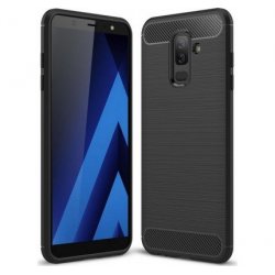 Samsung Galaxy A6 Plus A605 Case Carbon Fiber Design TPU Flexible Soft Black