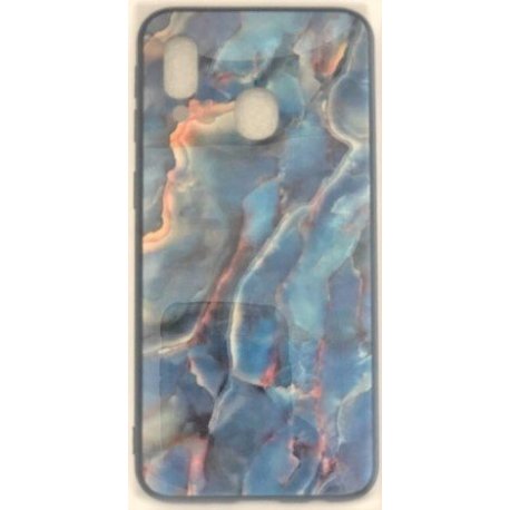 Samsung Galaxy A40 A405 Cover Case Tempered Glass Marmo BlueBlack