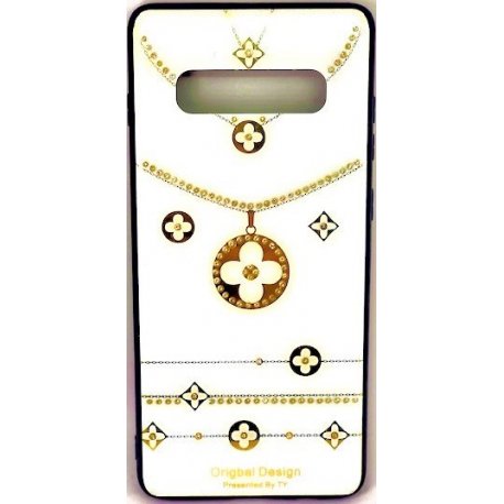 Samsung Galaxy S10 Plus G975 Back Case Tempered Strass White-Gold