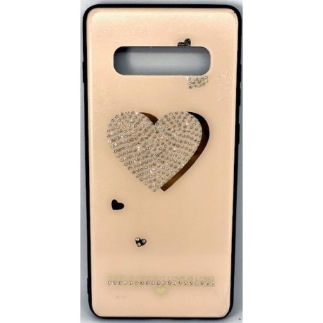 Samsung Galaxy S10 Plus G975 Back Case Tempered Strass Heart RoseGold