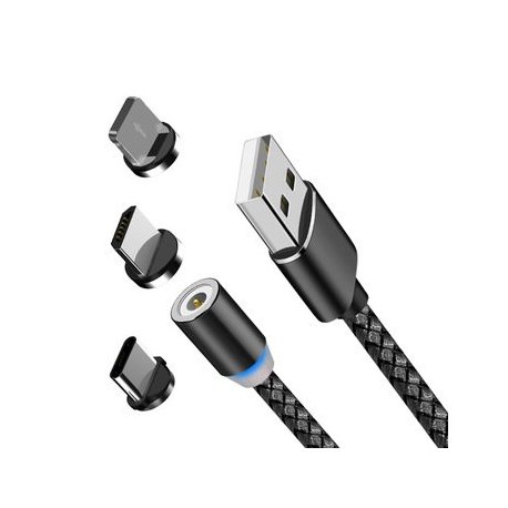 Kouvolsen X15 Magnetic Cable 3 IN 1 Micro USB Type C Lighting Fast Charging Black