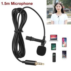 Lavalier Microphone 3.5mm TRRS Mini Wired Clip Lapel 1.5m Collar Microphone Mic
