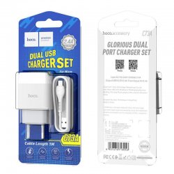 HOCO C73A Travel Charger 2.4A Plug+Micro Usb Cable Set White