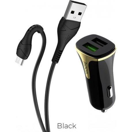 Hoco Z31 18W 3.4A Portable QC3.0 Dual USB Car Charger With Type C Cable Black