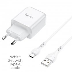 Hoco N2 Wall Charger 2.1A Set With Type C Cable White