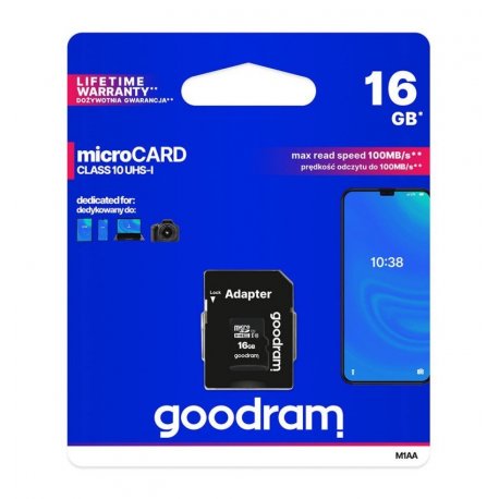 GoodRam Memory MicroSD Card 16GB With Adapter UHS I Class 10