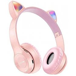 CHAW P47M Cute Cat Ear Foldable Bluetooth Headphone LED Light Pink