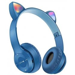 CHAW P47M Cute Cat Ear Foldable Bluetooth Headphone LED Light Blue