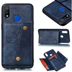Realme 3 Pro Back Case With Card Slots Holder And Kickstand Blue