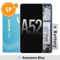 Samsung Galaxy A52 A525 Lcd+TouchScreen+Frame+Battery Blue Sevice Pack