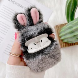 Apple Airpods 1/2 Fur Rabbit Case Grey