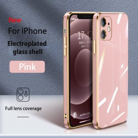 IPhone 12 Luxury Electroplated Cases Tempered Glass Pink