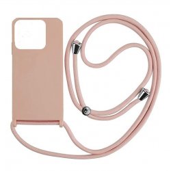 Xiaomi Redmi 10C Silky And Soft Touch Silicone Cover With Strap Neck Cord Pink
