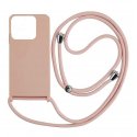 Xiaomi Redmi 10C Silky And Soft Touch Silicone Cover With Strap Neck Cord Pink
