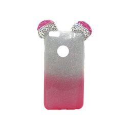 IPhone 6/6S Silicone Case Silver Mickey Mouse Ears Strass Silver-Pink