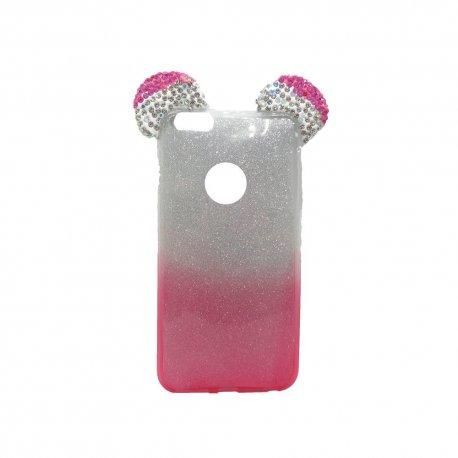 IPhone 6/6S Silicone Case Silver Mickey Mouse Ears Strass Silver-Pink