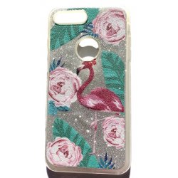 IPhone 7 Plus/8 Plus Plastic Case Glitter Flamingo with Roses Silver