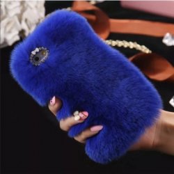 IPhone 7 Plus/8 Plus Back Case Faux Fur Hair Soft Warm Blue