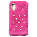 IPhone X/XS Back Case Faux Fur Hair Soft Warm Pink Pearls