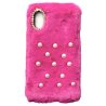 IPhone X/XS Back Case Faux Fur Hair Soft Warm Pink Pearls