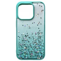 IPhone 14 Soft Clear Silicone Glitter And Coloured Edges Case Green