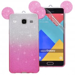 Samsung Galaxy J7 2016 J710 Silicone Case Mickey Mouse Ears Glitter Silver-Pink