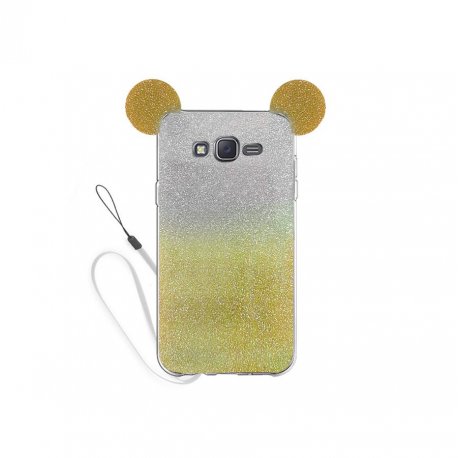 Samsung Galaxy J7 2016 J710 Silicone Case Mickey Mouse Ears Glitter Silver-Gold
