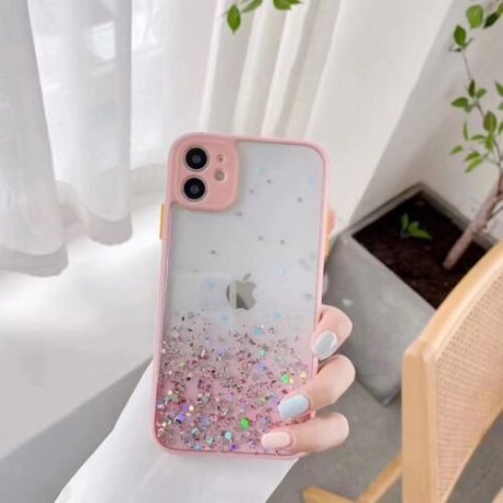 IPhone 13 Pro Max Soft Clear Silicone Glitter And Coloured Edges Case Pink