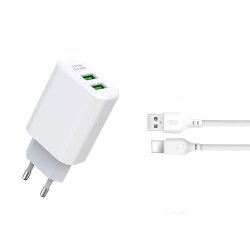 XO L85C EU Wall Charger 2x USB 2,4A Lightning Cable White