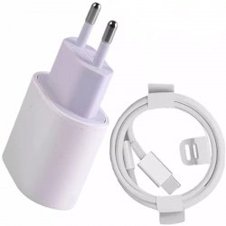Treqa CH-9030 Wall Charger PD 20W + Type C to Type C Charging Cable White