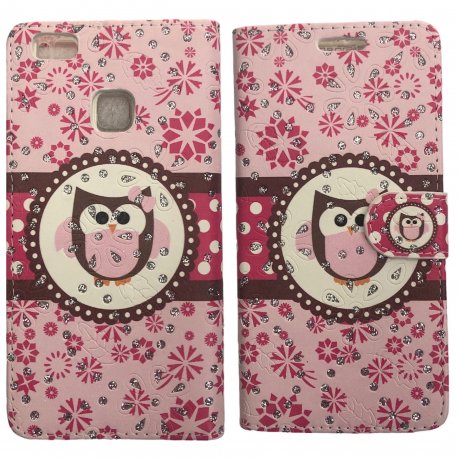 Huawei P9 Lite Book Case Owl Pink
