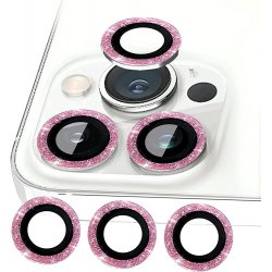 IPhone 11 Pro/11 Pro Max/12 Pro Ring Camera Protective Tempered Glass Glitter Pink