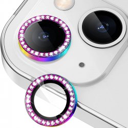 IPhone 14/14 Plus Ring Camera Protective Tempered Glass Glitter Multicolor