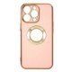 IPhone 14 Pro Shaded Effect Clear Soft Cover Case Chrome Plated and Logo Hole Peach