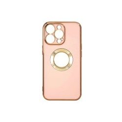 IPhone 14 Pro Max Shaded Effect Clear Soft Cover Case Chrome Plated and Logo Hole Peach