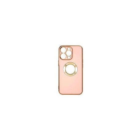 IPhone 14 Pro Max Shaded Effect Clear Soft Cover Case Chrome Plated and Logo Hole Peach