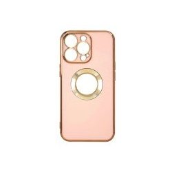 IPhone 14 Shaded Effect Soft Cover Case Chrome Plated and Logo Hole Peach