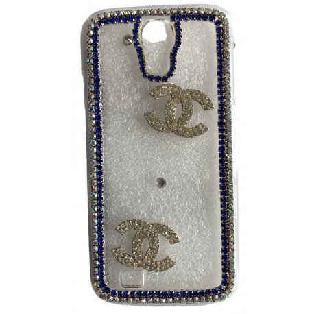 Samsung Galaxy S5 G900 Glamour Case Strass Chanel Blue Transperant