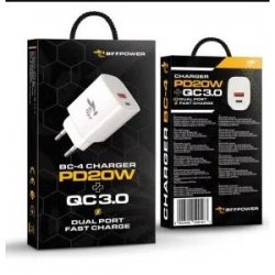BeePower BC-4 Wall Charger 20W PD USB-C+USB3.0 White