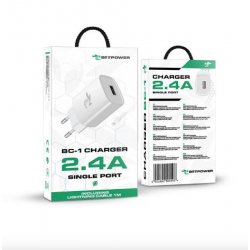 BeePower BC-1 Wall Charger 2.4A USB+Lightning Cable Set White