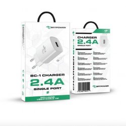BeePower BC-1 Wall Charger 2.4A USB+USB-C Cable Set White