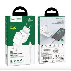Hoco N2 Wall Charger 2.1A USB+Lightning Cable Set White
