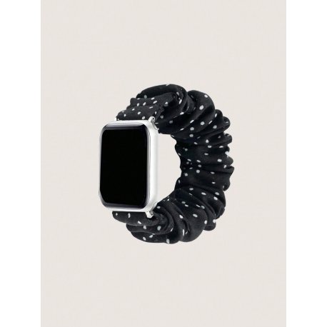 Apple Watch Ruched Graphic Fabric Fashion Wrist Belt 42/44/45mm Polka Dots Black